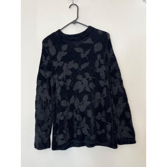 J Jill Cotton Silk Wool Blend Soft Leaf Textured Ribbed Sweater Black Medium - Picture 1 of 10
